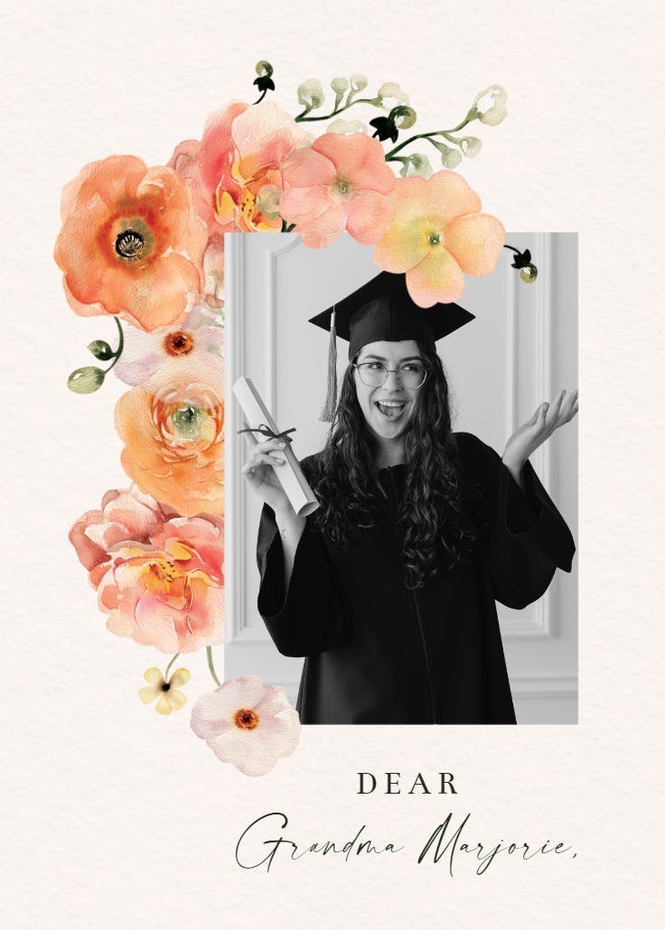 Floral bud frame - graduation thank you card